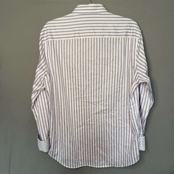 Pronto Uomo Men's Medium Stripe Geometric Dress Shirt Modern Fit Long Sleeve - Picture 4 of 7